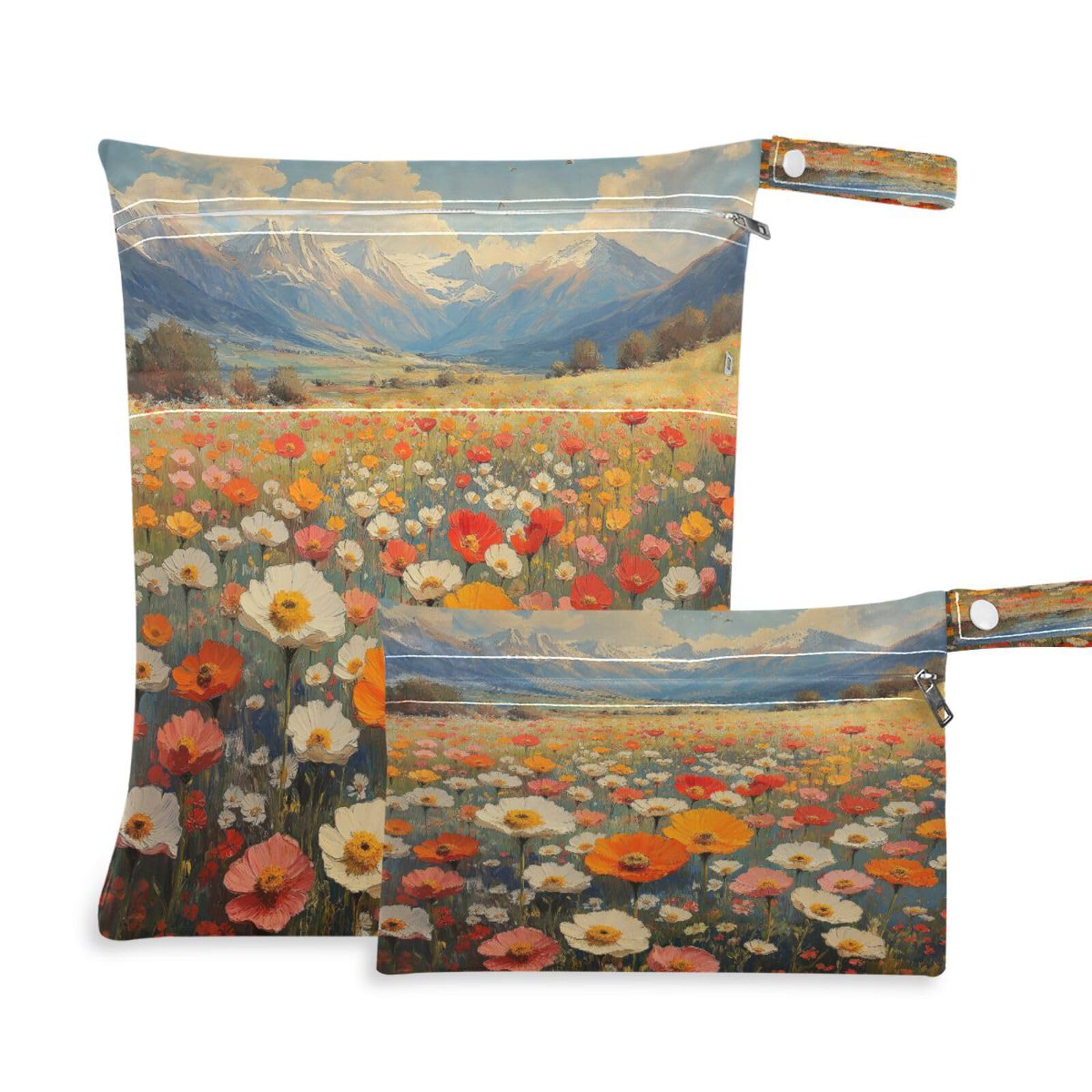 ATTX Vintage Wildflowers Oil Painting Wet Dry Bags 2-Pack - Reusable Cloth Diaper Storage for Travel, Beach & Gym | Multi-Use Waterproof Bags for Swimsuits, Baby Clothes, Sports Gear#14