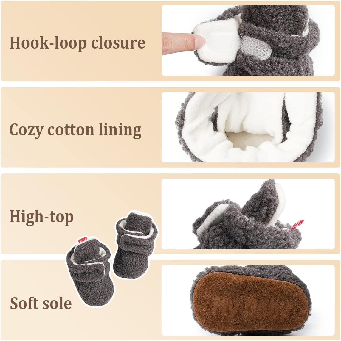 ohsofy Newborn Baby Cotton Booties Stay On Slipper Winter Warm Soft Shoes Non-Skid Infant Ankle Boots Crib Shoes