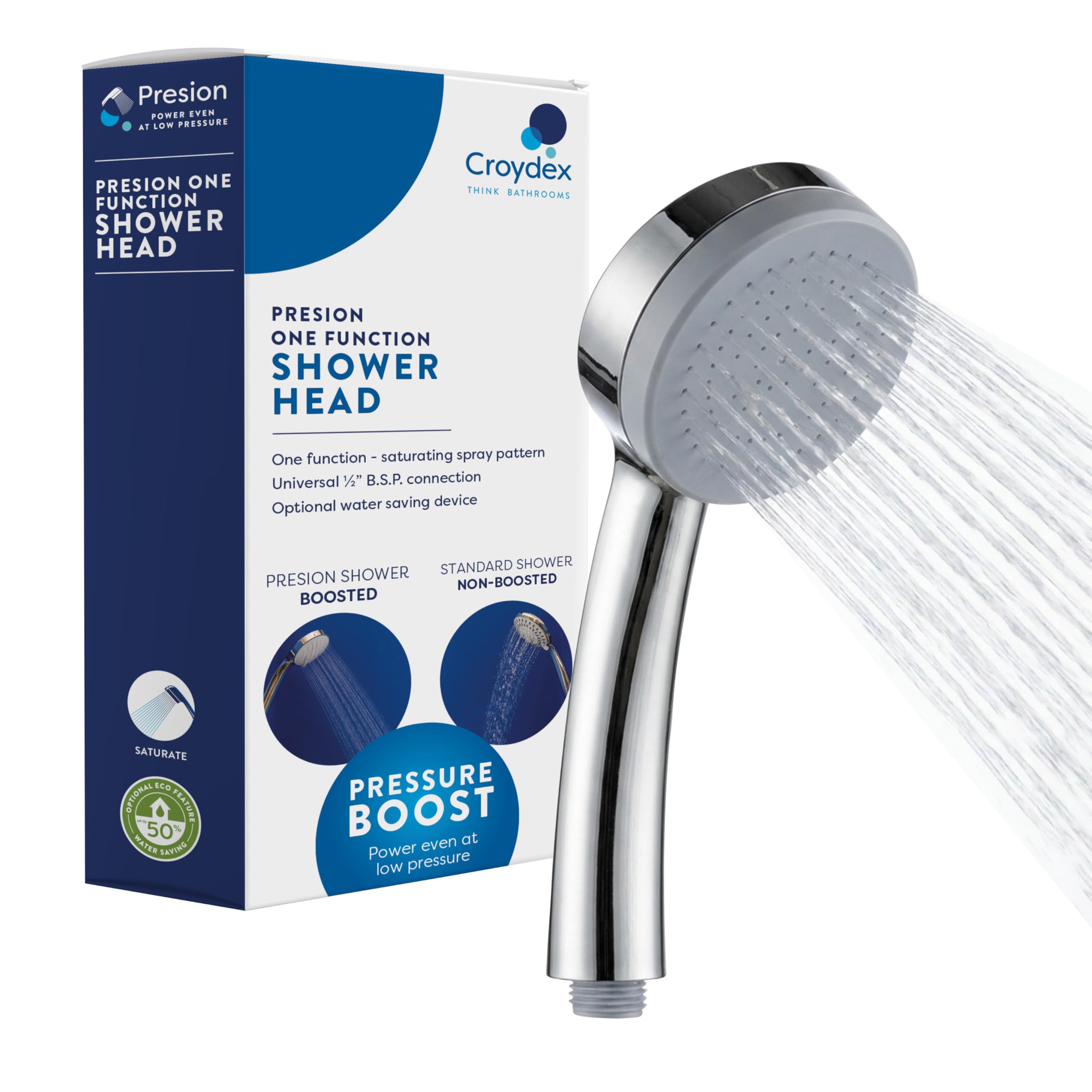 Croydex Presion Shower Head - Pressure Boost Shower Heads for Low