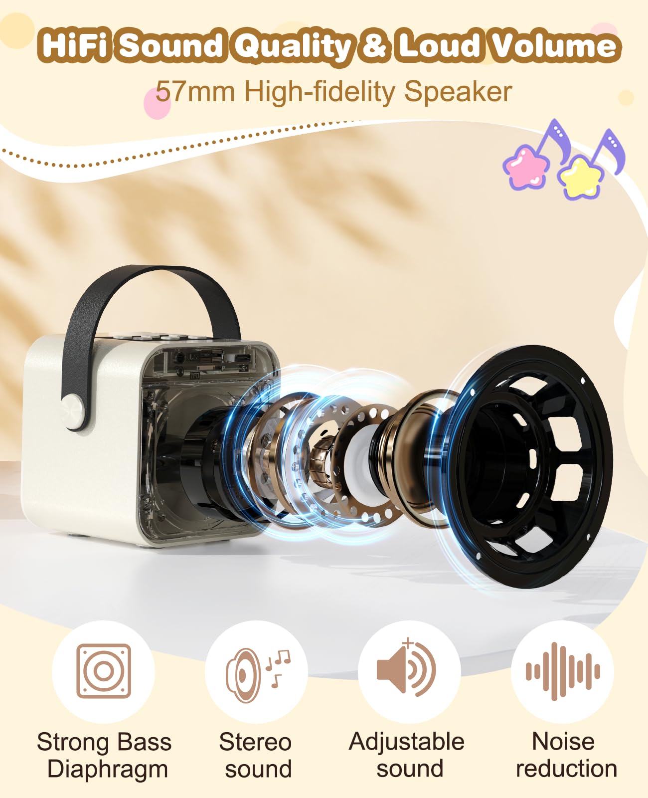 Karaoke-machine met 2 draadloze microfoons, Bluetooth-karaoke