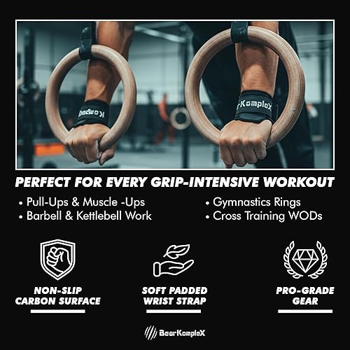 Miniatura 4 de Bear KompleX Empuñaduras de carbono sin agujeros, agarre de gimnasia antideslizante sin dedos para levantamiento de pesas, dominadas y entrenamiento