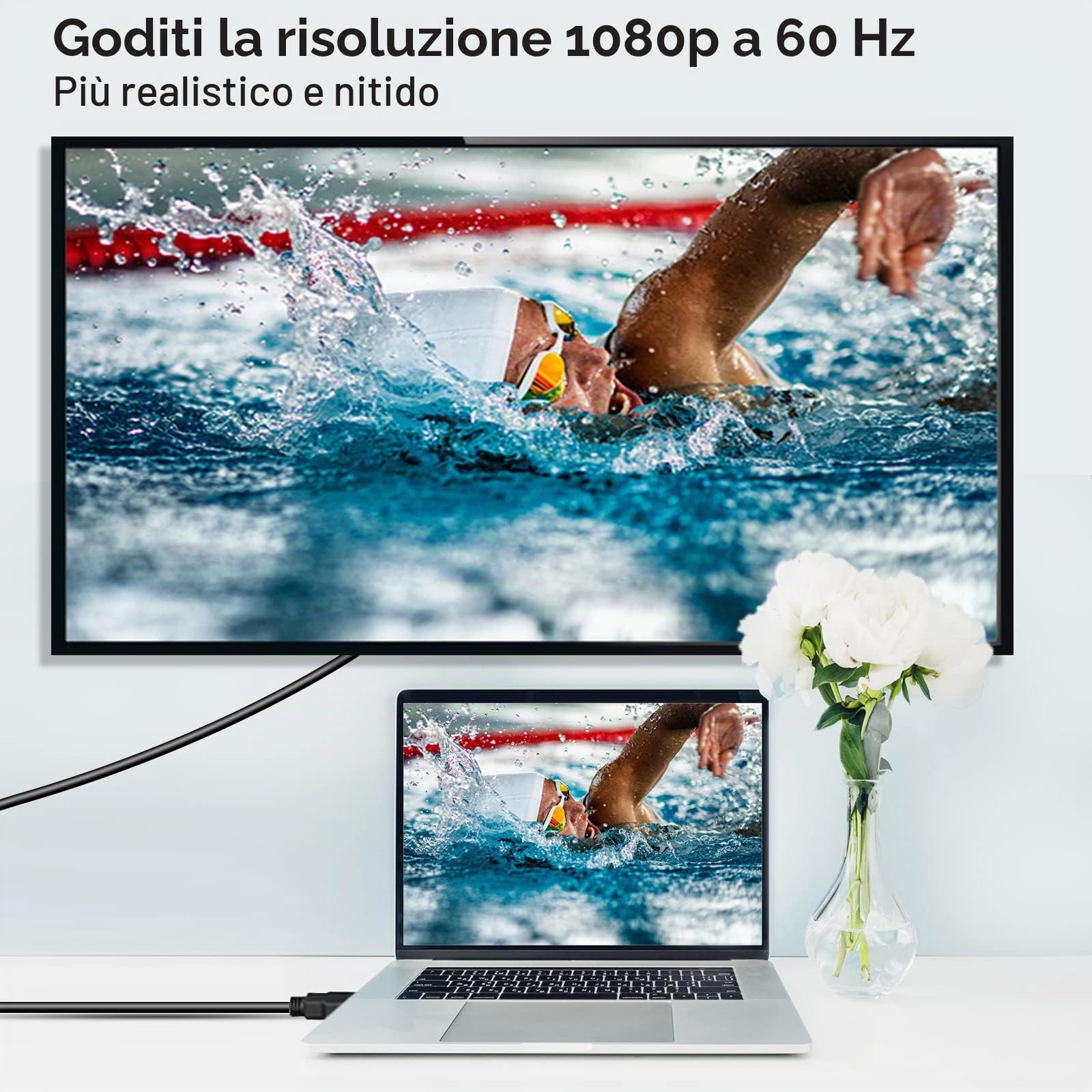JOPHEK Cavo HDMI a VGA da 1,8 m, supporto 1080P per convertire il segnale collega un PC desktop, DVD, laptop con porta HDMI un monitor, proiettore, HDTV con porta VGA