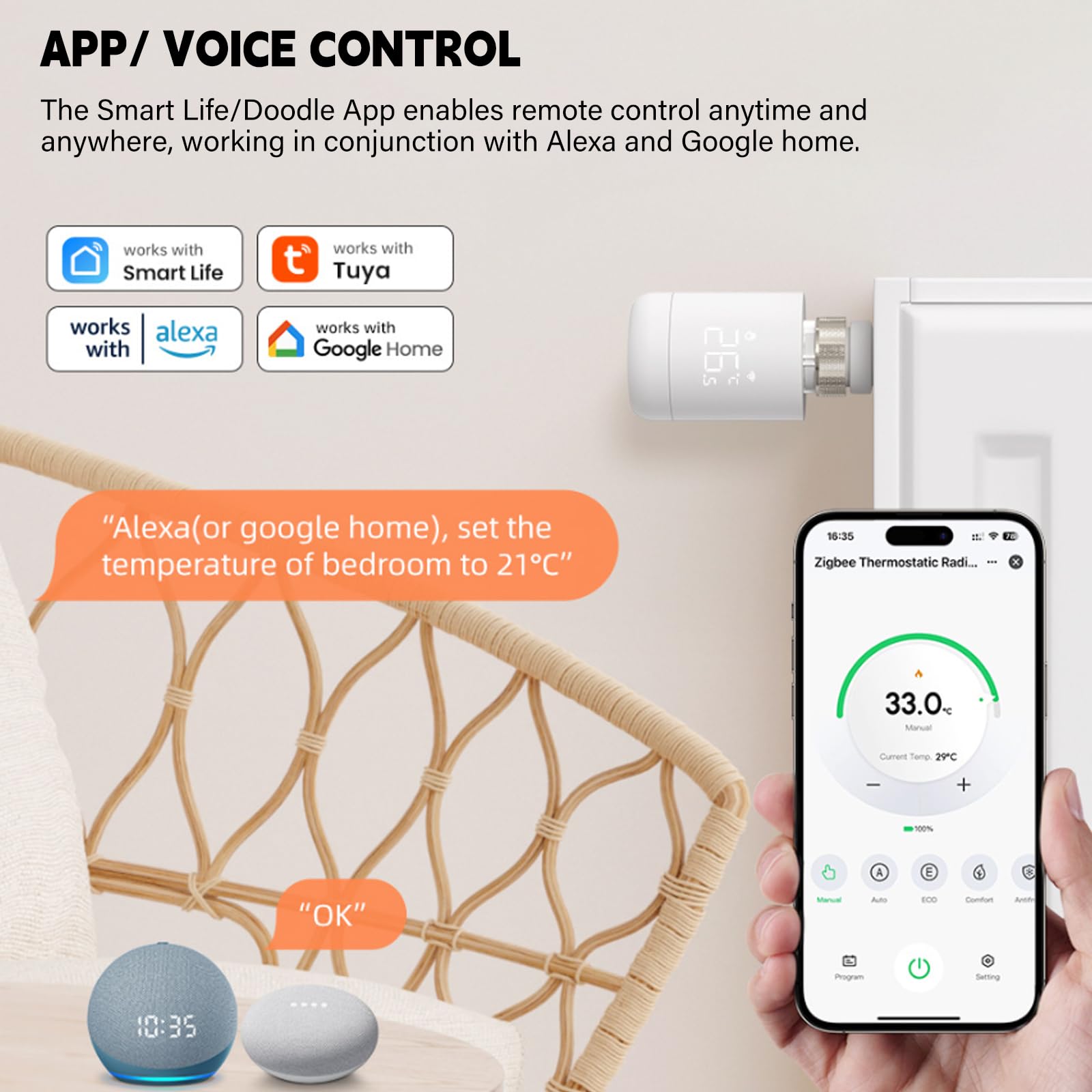 Inteligentny termostat grzejnikowy, termostat WiFi, regulator ogrzewania, termostat z aplikacją sterowania głosowego, programowalny termostat kompatybilny z Tuya/Alexa APP/Google