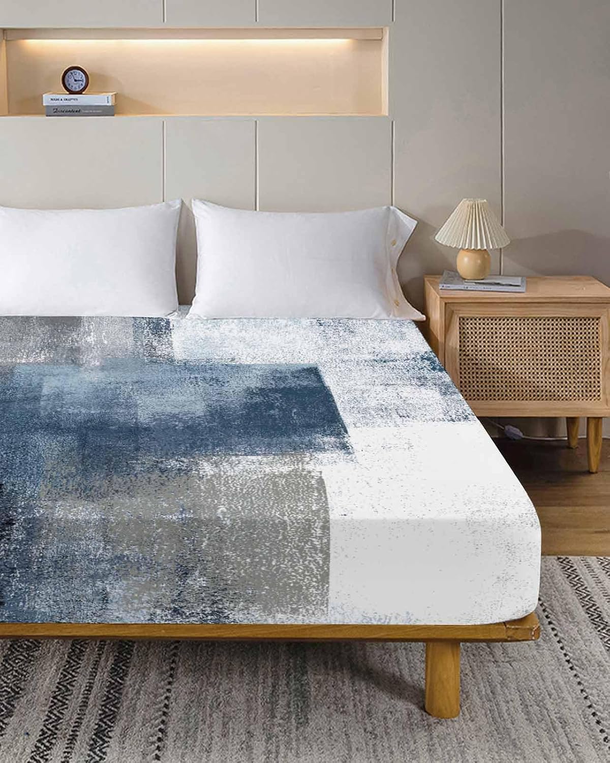 King Flat Sheet Top Sheet Only, Mottled Abstract Color Block Soft Microfiber Breathable Bed Sheets, Vintage Oil Painting Art Hotel Luxury Bedding Flat Sheets