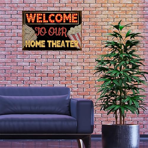 Miniatura 6 de EMOHAT Letrero de metal retro con texto en inglés "Welcome To Our Home Theater" (Bienvenido a nuestro cine en casa), póster de metal vintage,