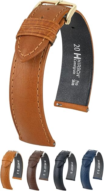 Hirsch Camelgrain Calf Watch Strap - Honey Band/Gold Buckle - M - 18mm / 16mm - Shiny Gold Buckle - Leather Band