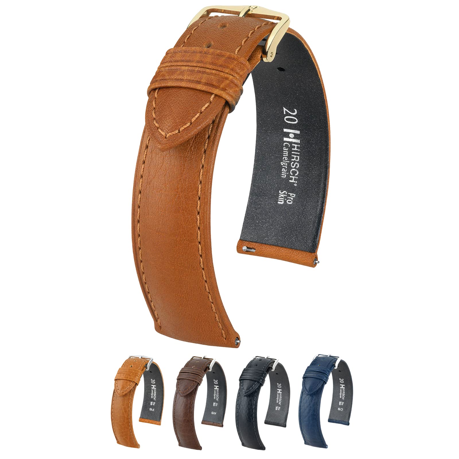 Hirsch Camelgrain Calf Leather Watch Strap - 12mm, 13mm, 14mm, 15mm, 16mm, 17mm, 18mm, 19mm, 20mm, 22mm - Hypoallergenic Smooth Finish - Quick Release Watch Band