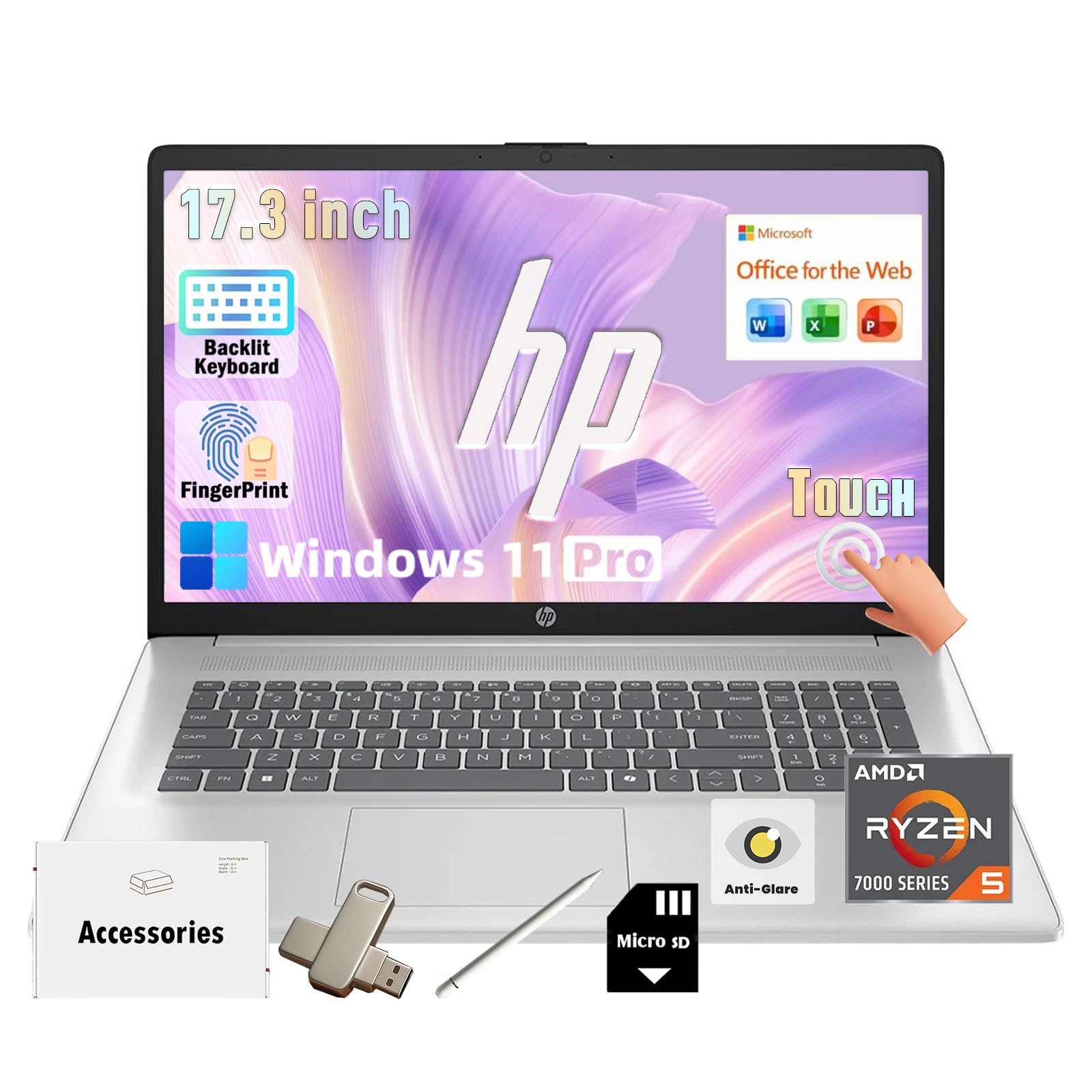 Amazon.com: HP 17 Touchscreen Laptop Computers, AMD Ryzen 5 7430U
