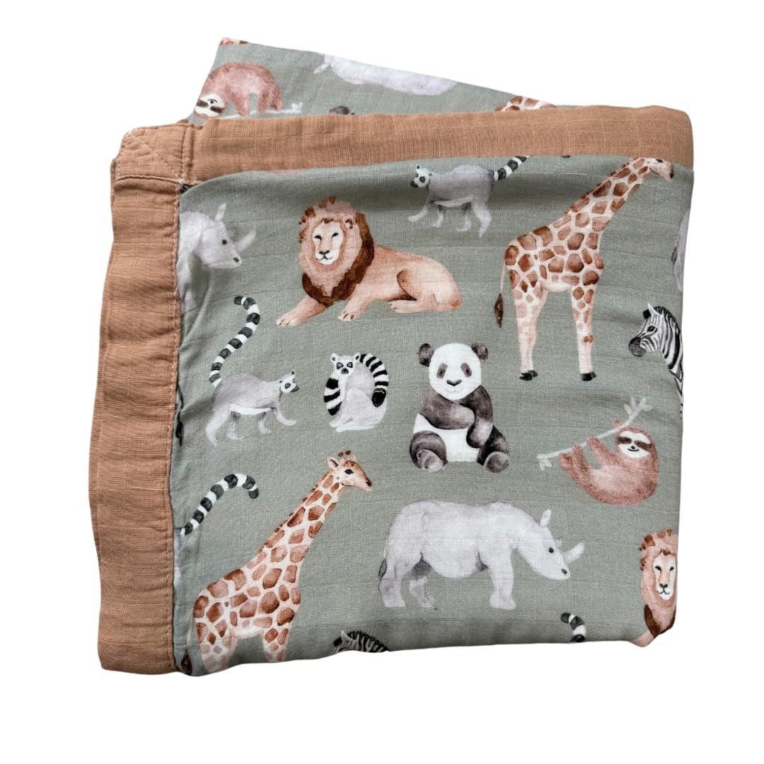 Baby J's, Sage Safari, Quilted Bamboo Muslin Blanket, X-Large Blankets for Babies and Toddlers