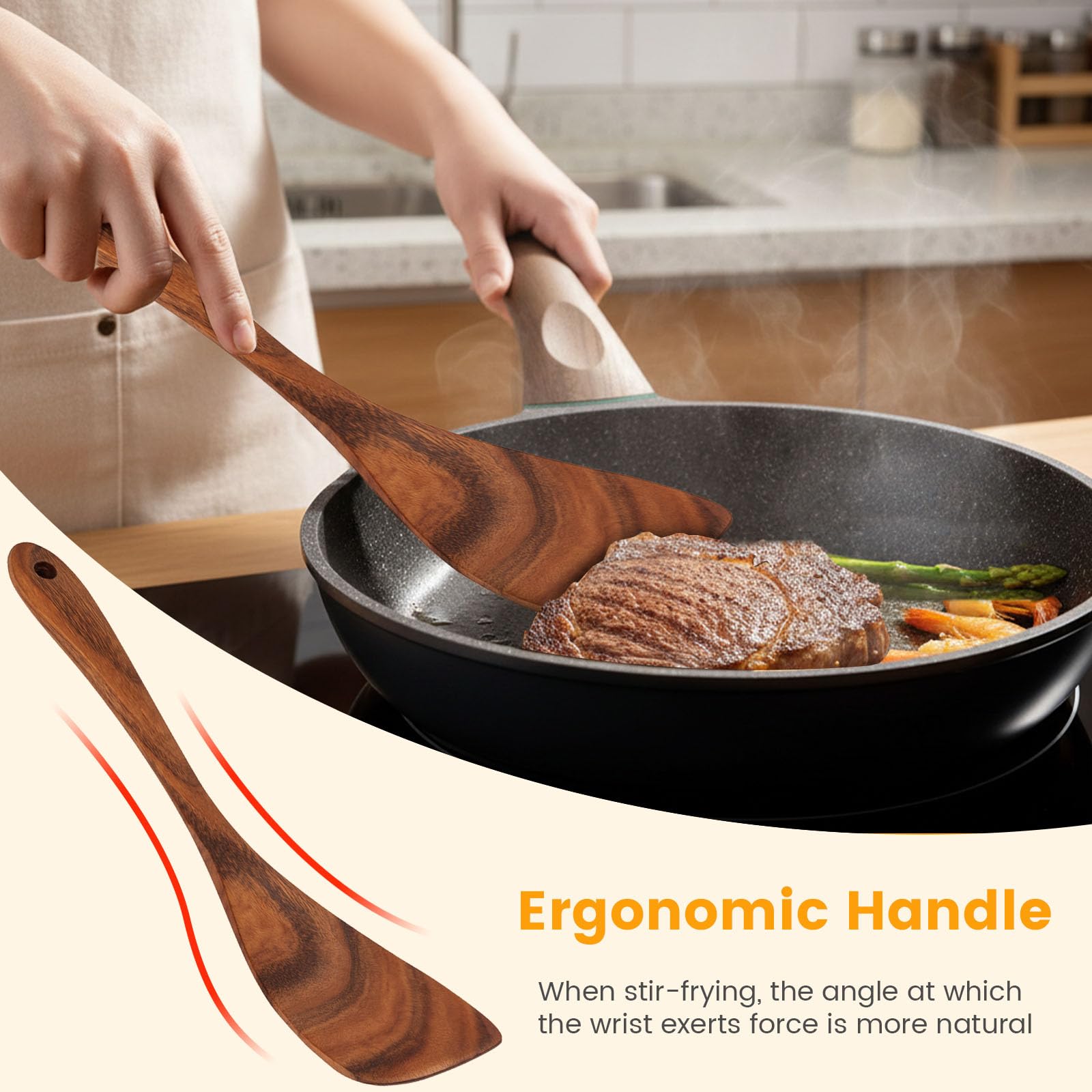 HANSGO Espátula de madera para cocinar, espátula de madera de 12 pulgadas, espátula plana para freír, utensilios de cocina de madera para cocina