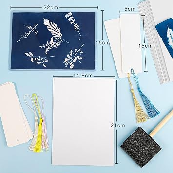 Cyanotype Kit Include 2 Component Sensitizer Set, 40 Sheets A5 Paper Brush Tools and Instructions Sun Print Nature Printing Kit for Photographic Blueprints DIY Arts Crafts Projects