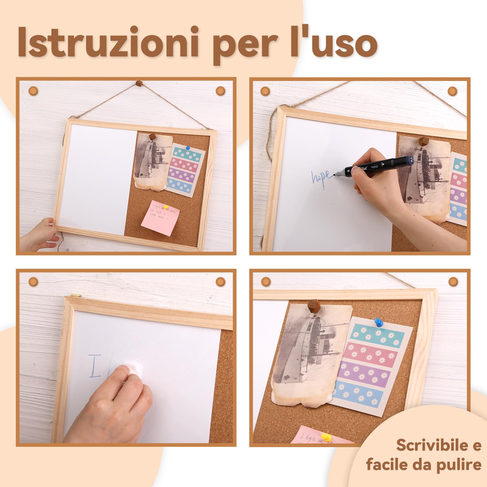 Lavagna in Sughero,Combinazione Di Set Di Lavagne In Sughero, Lavagne in Sughero Da 15,74 x 11,81 Per Bacheche Da Parete, Con Guarnizioni,Puntine In legno,Golfari,Viti Applicabili All'home Office