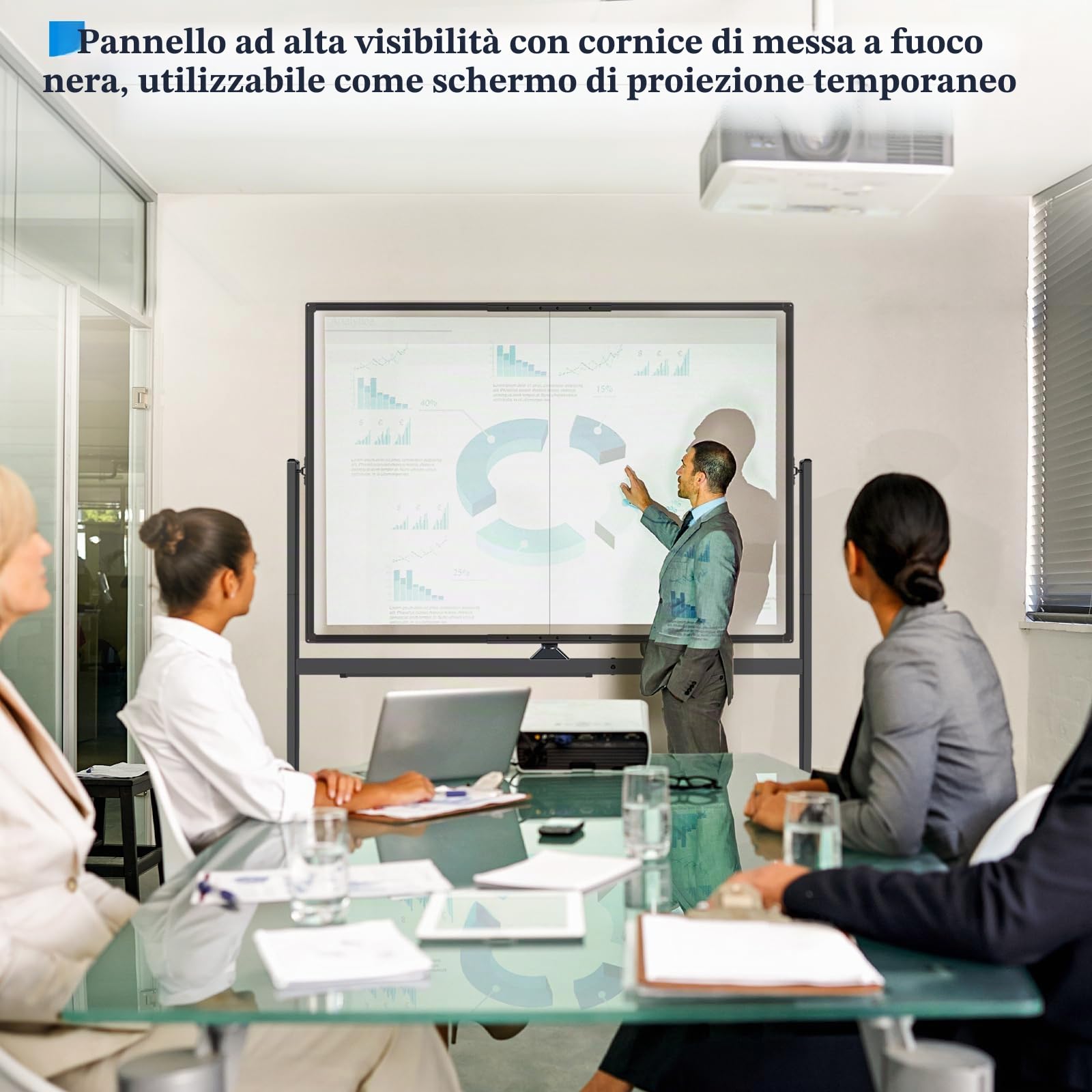 maxtek Lavagna Bianca Mobile con Cavalletto 120 x 90 cm, Nero | Magnetica Whiteboard, Cancellabile, Doppia Faccia Girevole, Telaio in Alluminio, Rotazione 360° su Ruote,per Ufficio e Scuola