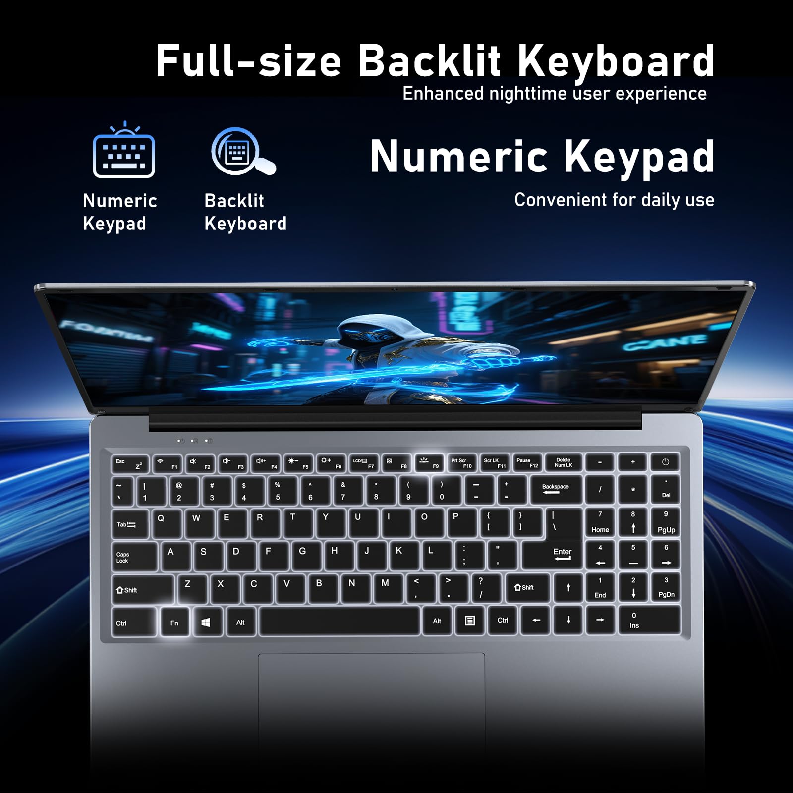FUNYET Computer portatile da 16 pollici Gaming Laptop, 16 GB di RAM, 1 TB di SSD, Win 11 Pro Notebook, PC portatile Processore N150 (fino a 3,6 GHz), 6000 mAh, FHD 1920 x 1200, tastiera