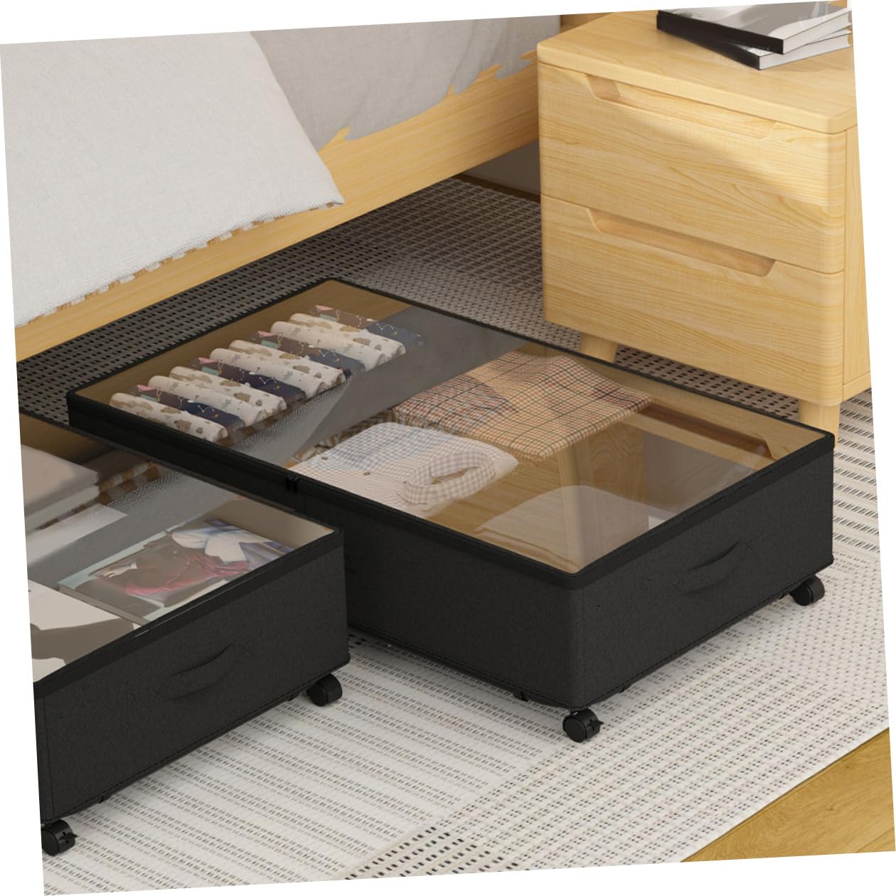 BESPORTBLE Aufbewahrungsbox Unter Bett Mit Rollen Oxford Gewebe Vliesstoff Quilts Behälter Für Kleidung Decken Steppdecken Sichtfenster