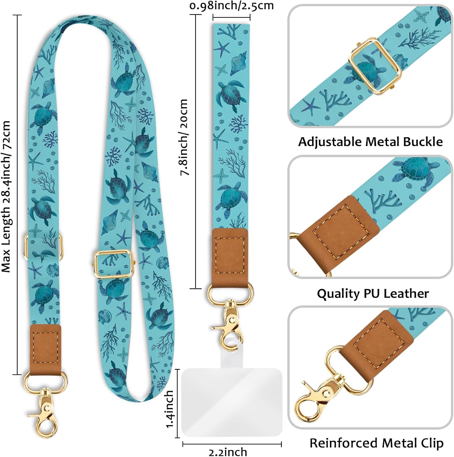 Phone Lanyard Crossbody Strap, Sea Turtle Cell Phone Lanyard for Women, Wrist Strap Wristlet Adjustable Accessories around the Neck for Keychain Cruise Travel Beach Essentials Gift - Image 4