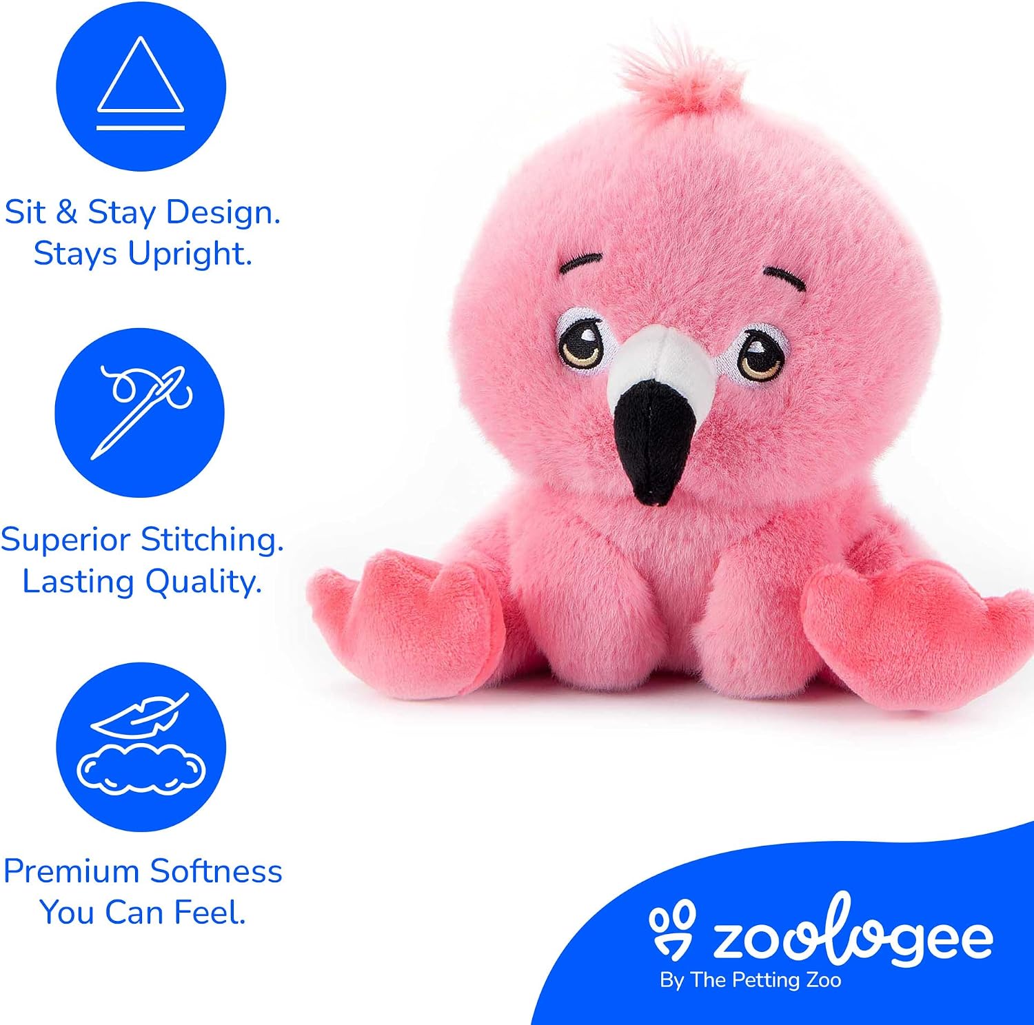 The Petting Zoo Flamingo Stuffed Animal Plushie, Gifts for Kids, Snugletz Zoologee Plush Toy, 7 in