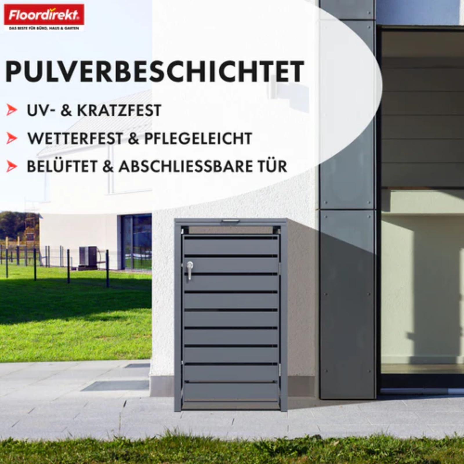 Floordirekt Mülltonnenbox 1er Mülltonne für 60-240 L - Anthrazit - inkl. Erweiterungsmöglichkeit - Mülltonnenverkleidung, 1 Tonne, Garten Müllhaus, Müllbox, Magnus