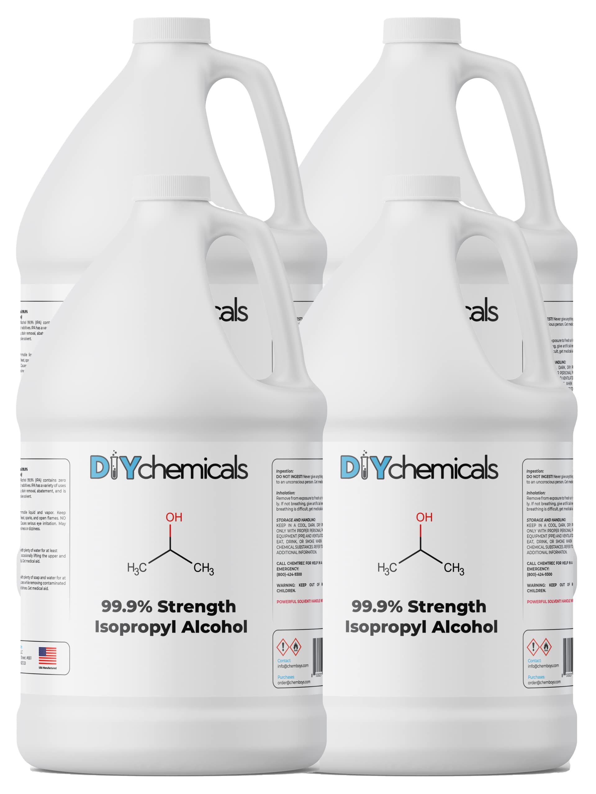 DIYChemicals Isopropyl Alcohol 99.9% Gallons (4-Gallons Bundle) (4 Gallon Jugs (512 fl oz))