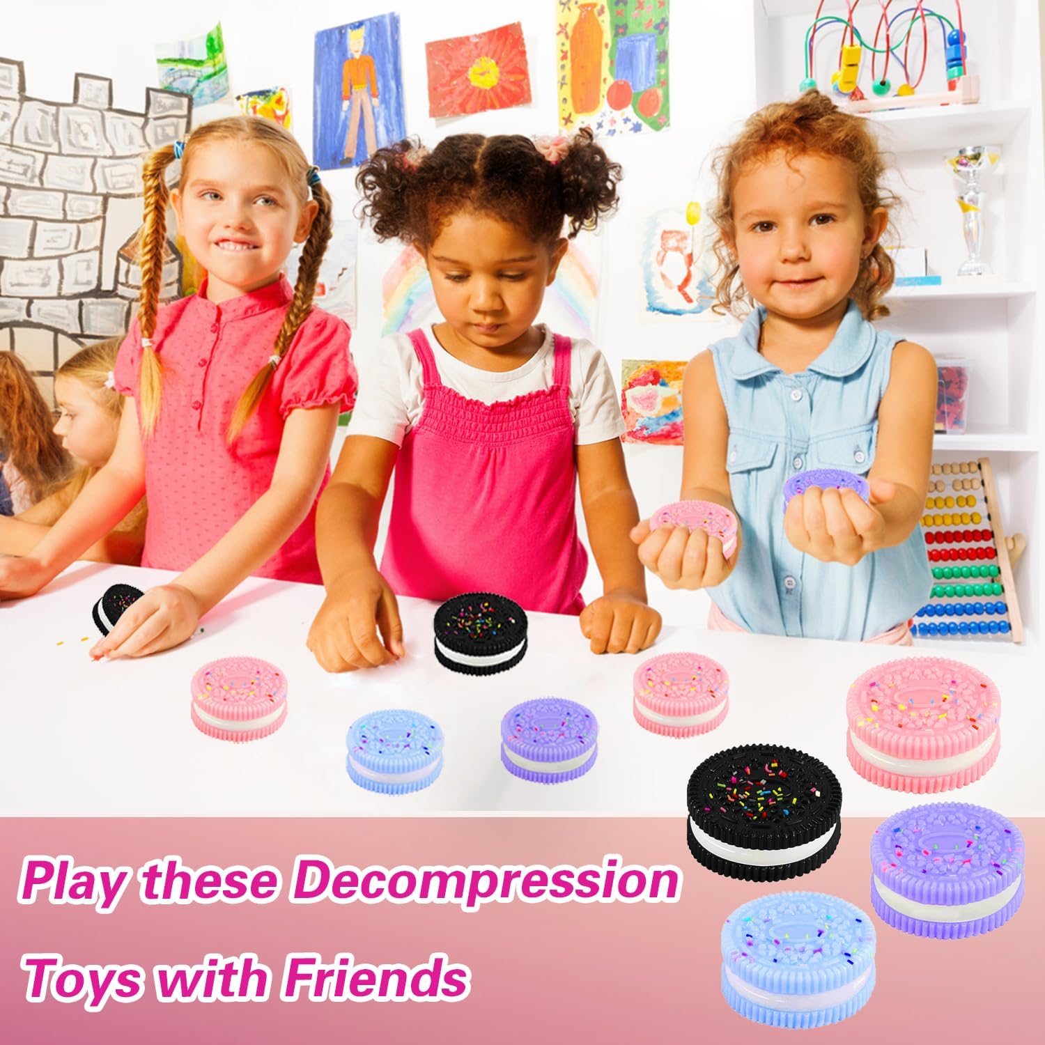 Taba Fidget Squishy Toys,4 pcs Cookie Squishies,Ultra-Soft Stress Relief Toys for Kids with Autism,Squeeze Sensory Toys with Cute Design,Anxiety Relief Party Favors for Boys&Girls,
