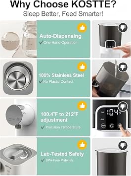 Baby Bottle Maker, KOSTTE 24hr Temp-Controlled Formula Maker, Baby Kettle for Making Formula Bottle Instantly, Food Maker, Ideal for Night Feeds, 1.5L