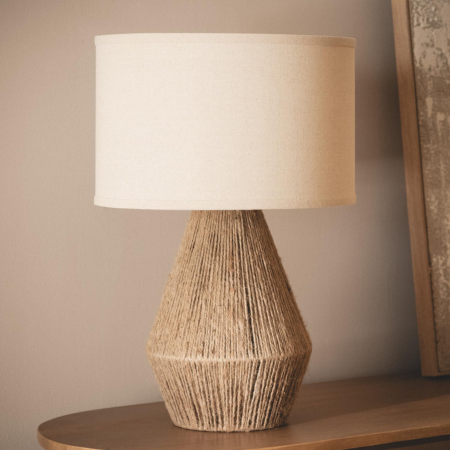 LEDKIA Lampada da Tavolo Corda di Cotone e Lino Muitu Dione Beige Lino