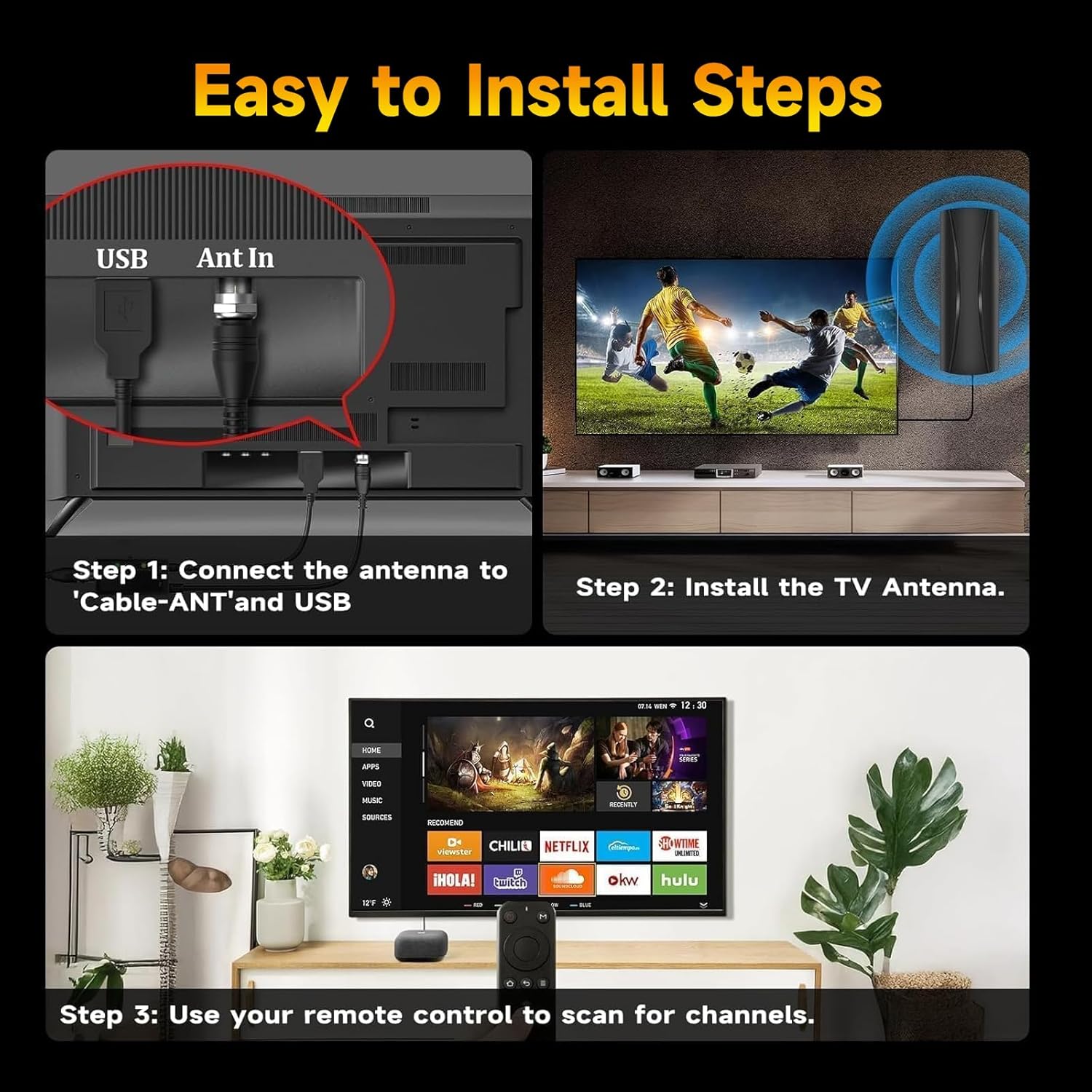 3900+ Miles Range TV Antenna,2026 Digital TV Antenna Indoor Outdoor with Strongest Amplifier, 360°Reception HDTV Antenna for Local Channels for Smart TV and Old TVs-38ft Coax Cable-Support 8K 4K 1080p