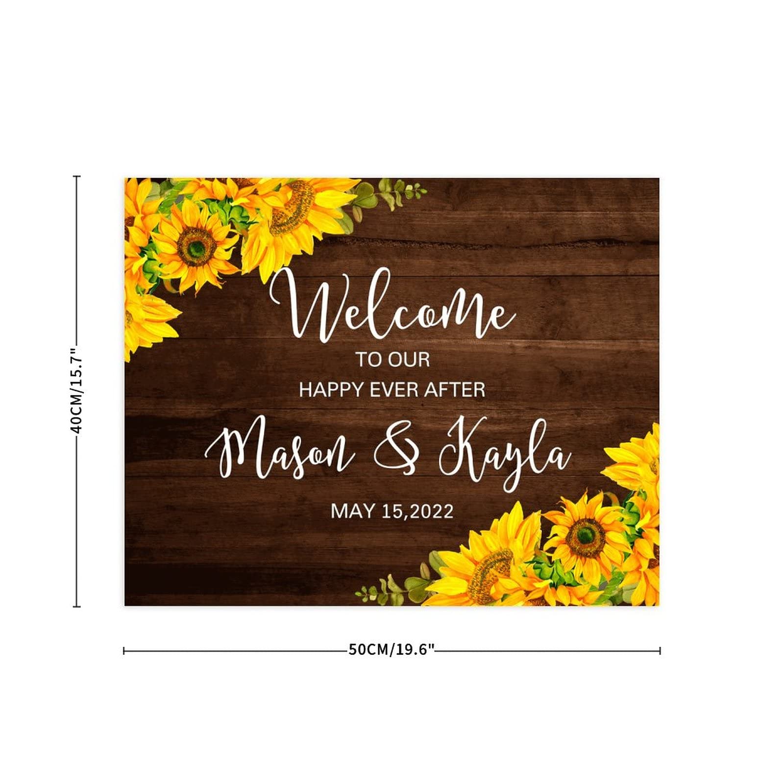 Amazon.com: Welcome to Our Happily Ever After Wood Wedding Welcome Sign  Sunflower Flower Custom Couple Names & Wedding Date Wood Couple Retro  Wedding Decor Sign 16x20in : Home & Kitchen