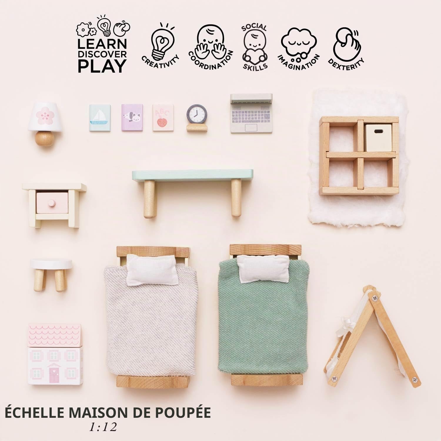 Le Toy Van - Wooden Doll House Daisylane Children's Bedroom Play Set For Dolls Houses , Dolls House Furniture Sets - Suitable For Ages 3+