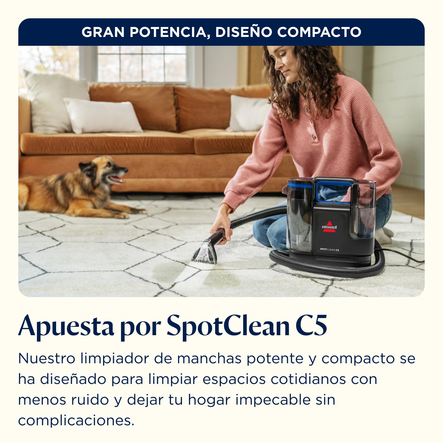 BISSELL SpotClean C5, Aspiradora de Agua Tapicería, Lava Aspiradora Ligera con Sistema Triple Action, Limpiador de Liquidos para Alfombras, Tapicería, Sofá, Auto & Más, Motor Potente de 400W, 3861N