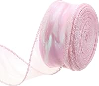 Vista 42 de MECCANIXITY Cinta de Organza Transparente con Alambre Brillante de 2 3/8" de Ancho, Cintas de Gasa Iridiscente Pastel de 3 Yardas Color Beige