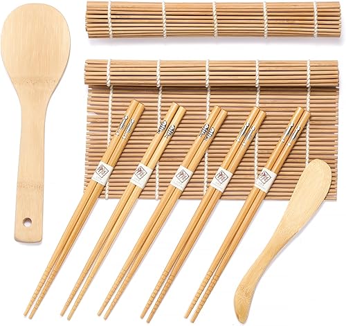 Miniatura 8 de Juego de elementos de bambú para hacer sushi Esterillas para enrollar carbonizadas, para repeler el moho. Incluye 2 esterillas para enrollar, 5