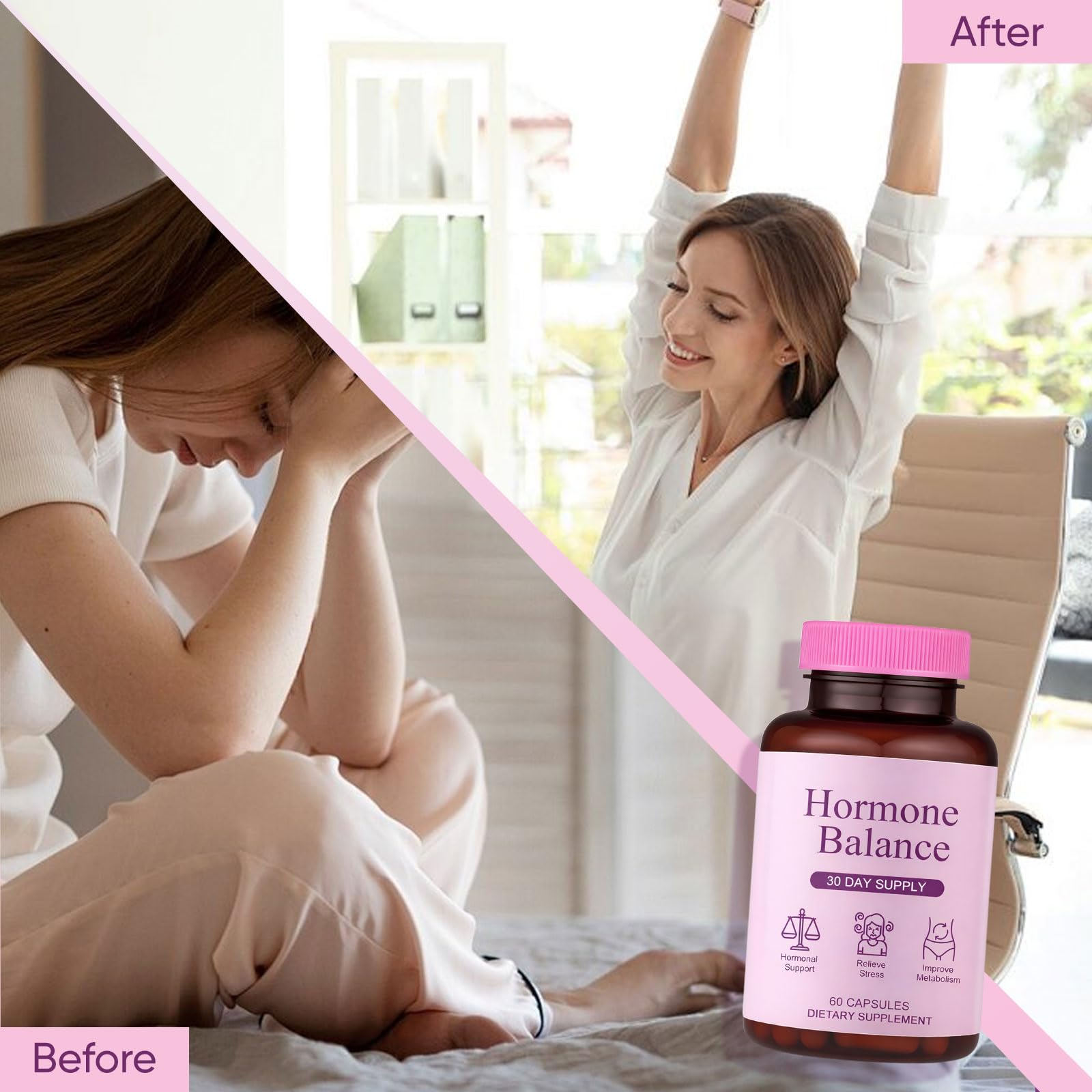 Hormone Balance for Women | Dietary Supplement, Supports Healthy Cortisol Levels & Stress Relief | Mood, Sleep, Energy | Ashwagandha, Ginseng, Maca | 60 Capsules — Amazon image 4