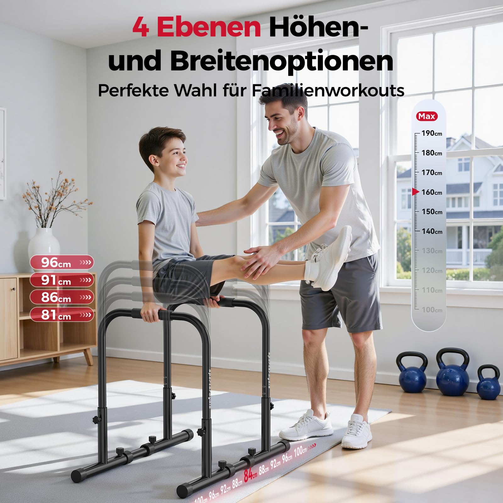 Sportsroyals Power Tower, Dip-Station, Klimmzugstange&Dip Barren mit Doppel-Sicherheitsverbindung
