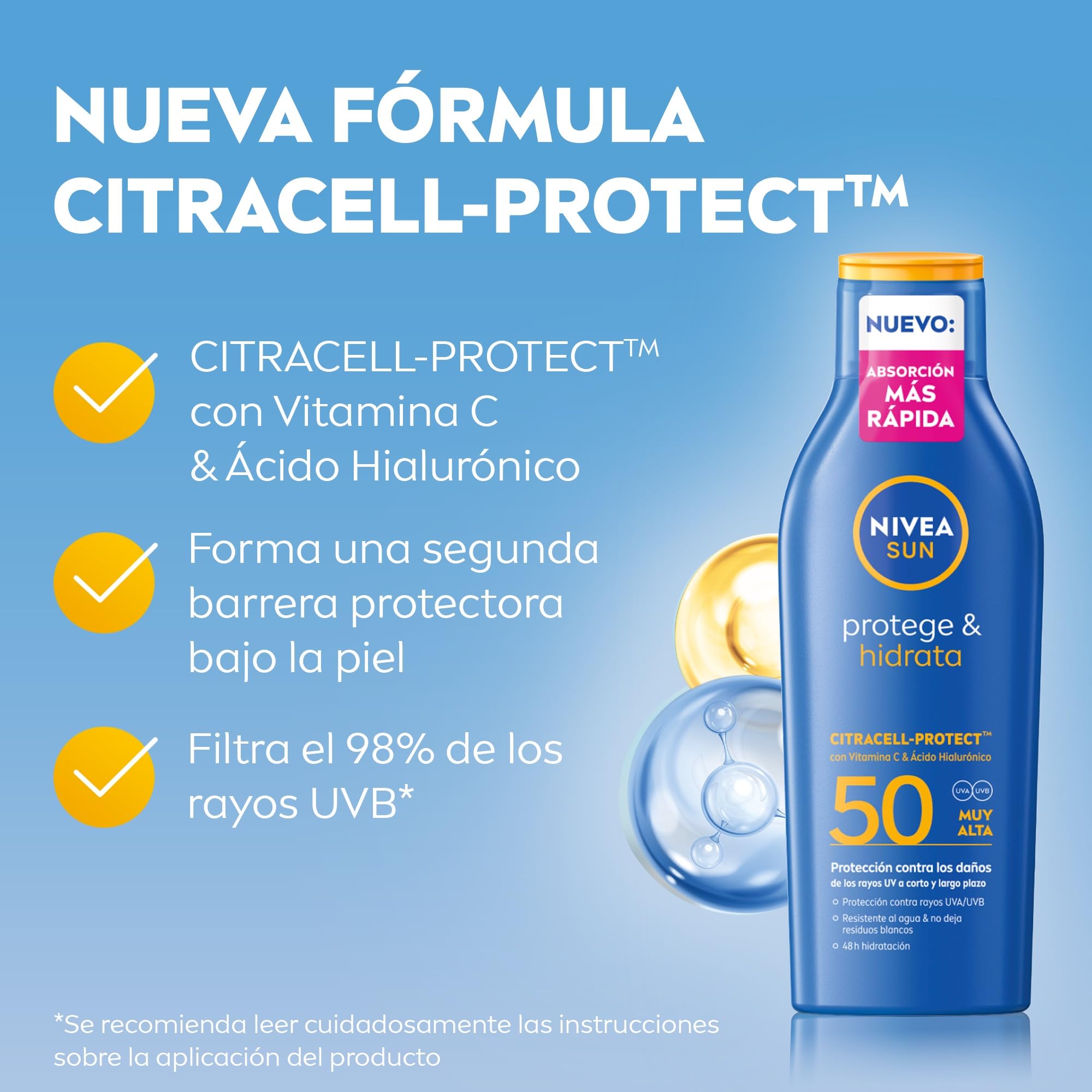 NIVEA SUN Protege & Hidrata - Leche Solar FP50+ - Protector Solar Corporal - Protección UVA/UVB - Loción Resistente al Agua - Hidratación 48h - Con Pantenol y Glicerina - Todo Tipo de Piel - 400 ml — view 2