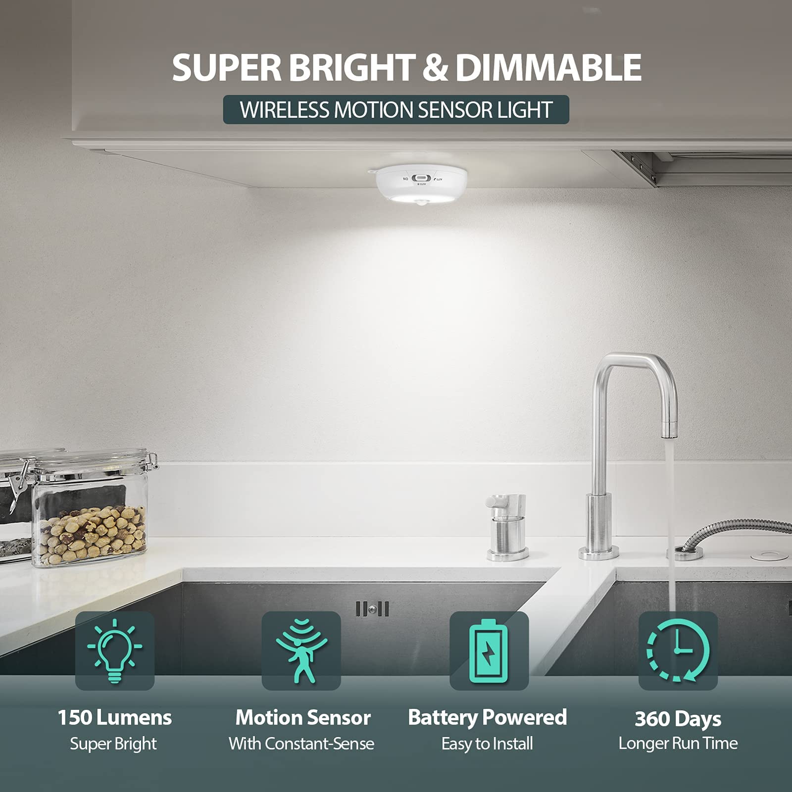 BLS LED Puck Lights – 6-Pack Under Cabinet Battery Powered, Color Changing With Dimmer & Timer (AA Operated, Remote Included)