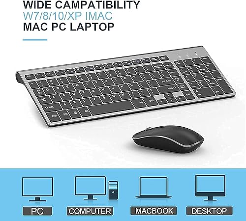 Miniatura 7 de JOYACCESS Teclado y ratón inalámbricos, teclado y mouse inalámbricos ergonómicos y delgados de 2.4G diseñados para Windows, PC, portátil, tableta -