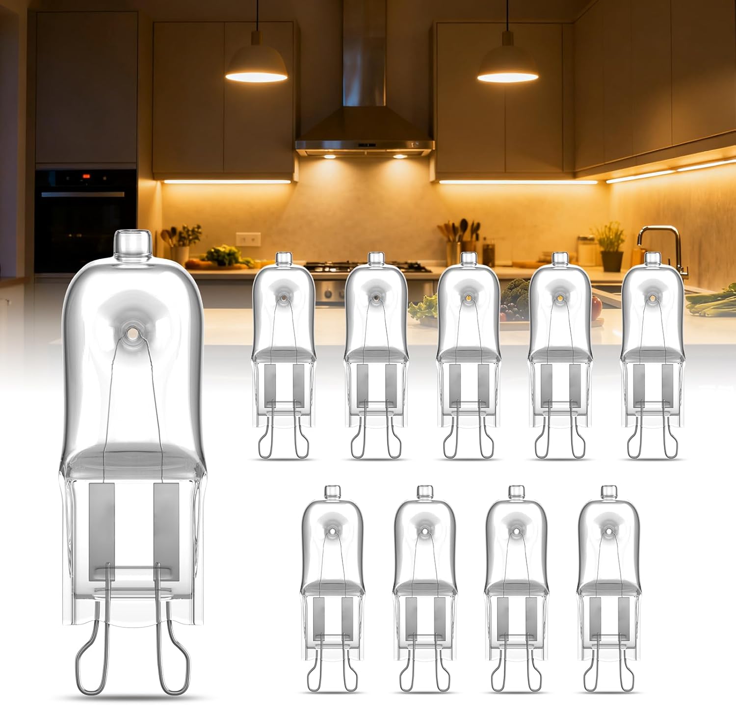 Bonlux 10-Pack G9 Halogen Bulb 40 Watt, Dimmable T4 Bi-Pin Halogen Bulbs 2 Pin G9 120V 40W Warm White 2700K for Range Hood Lights, Undercabinet, Microwave Oven Landscape Lights Replacements