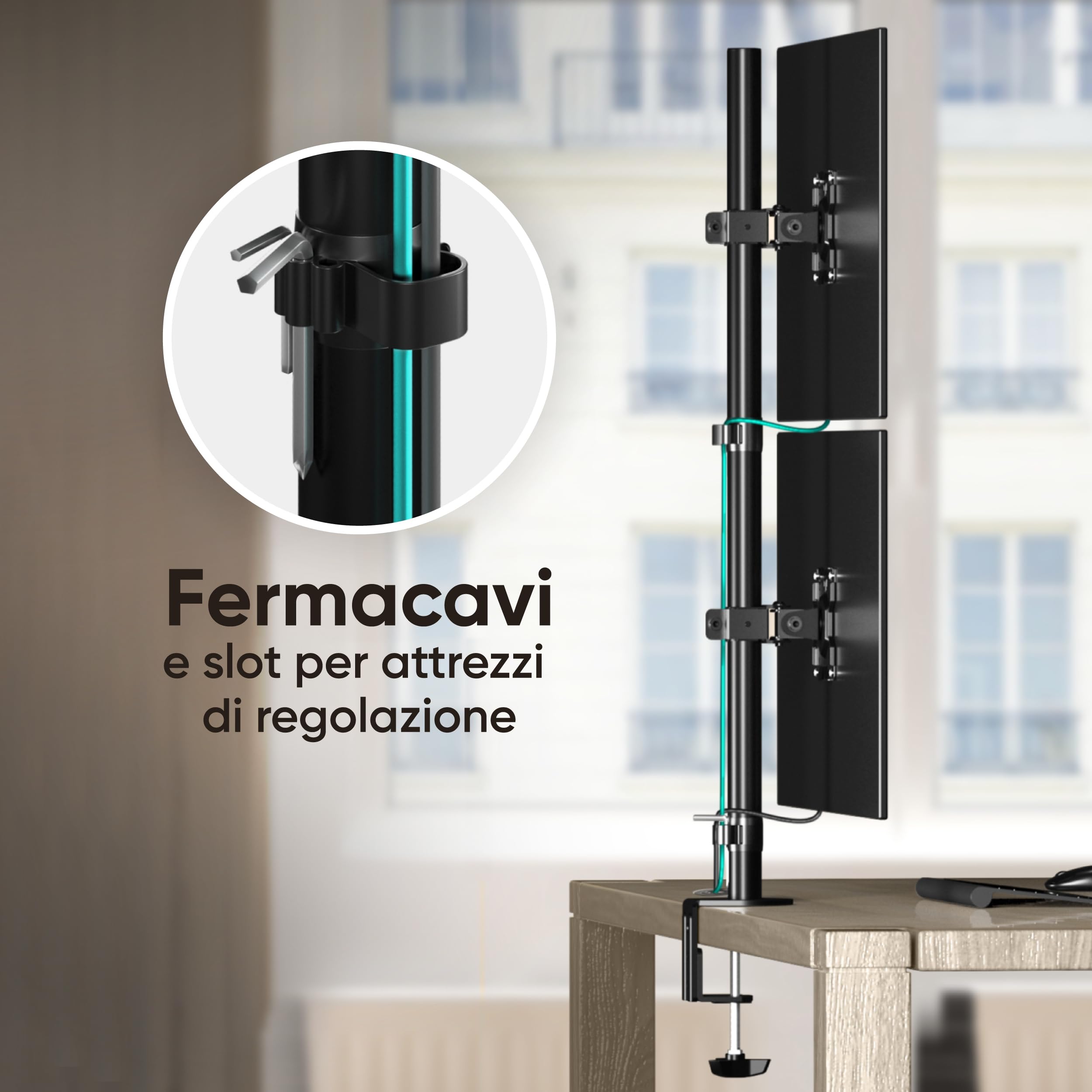 ONKRON Braccio Monitor Doppio 13-34 Pollici, Carico Totale 16 kg, VESA 75x75-100x100 mm, Supporto Monitor Scrivania con Orientamento Verticale e Orizzontale, Rotazione 360°, Girevole, Nero D208E-B