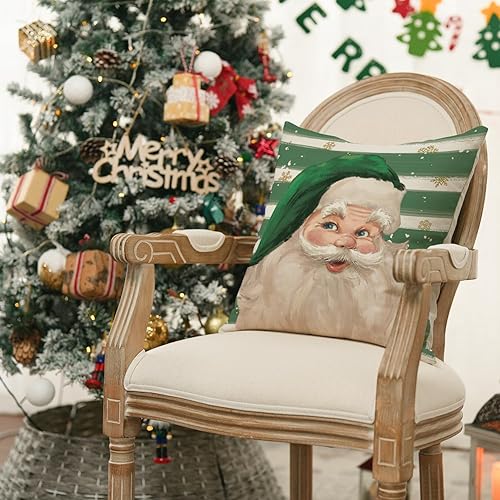 Miniatura 5 de AVOIN colorlife Juego de 4 fundas de almohada con diseño de árbol de Navidad de Papá Noel, 16 x 16 pulgadas, decoración de invierno para sofá,
