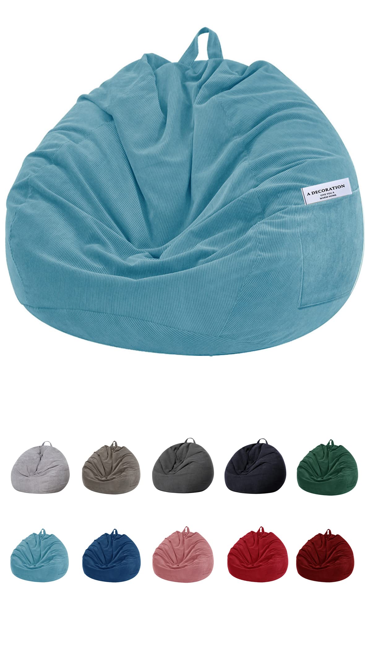 SANMADROLA Stuffed Animal Storage Bean Bag Chair Cover (No Filler) for Kids and Adults.Soft Premium Corduroy Stuffable Beanbag for Organizing Children Plush Toys or Memory Foam Large 300L(LightBlue)