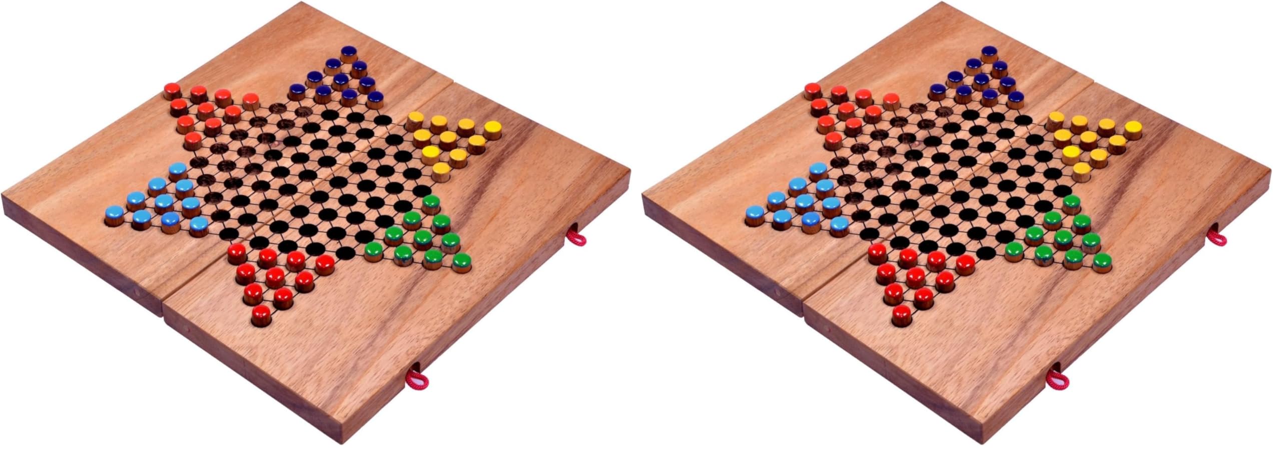 LOGOPLAY Halma Gr. L, Stern Halma, Dama Cinese, Gioco di Strategia, Gioco da Tavolo in Legno Con Tabellone Pieghevole (Multicolore) (Confezione da 2)