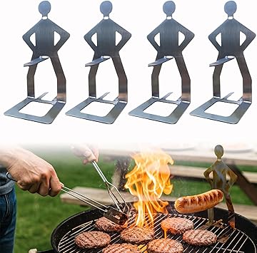 OYASUMI Funny BBQ Man Hot Dog Holders, 4 PCS Reusable Stainless Steel Sausage Stands, Portable Hot Dog Roasters, Barbecue Grill Accessories for Camping & Party Gifts