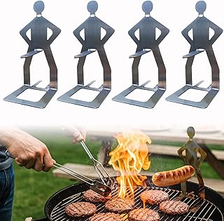 OYASUMI Funny BBQ Man Hot Dog Holders, 4 PCS Reusable Stainless Steel Sausage Stands, Portable Hot Dog Roasters, Barbecue Grill Accessories for Camping & Party Gifts