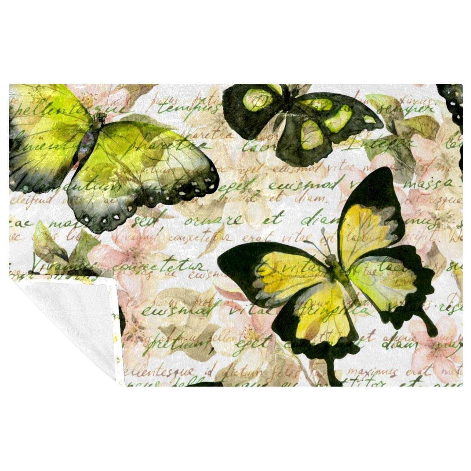 Couverture lit et canapé papillon vert vintage 150x100 cm