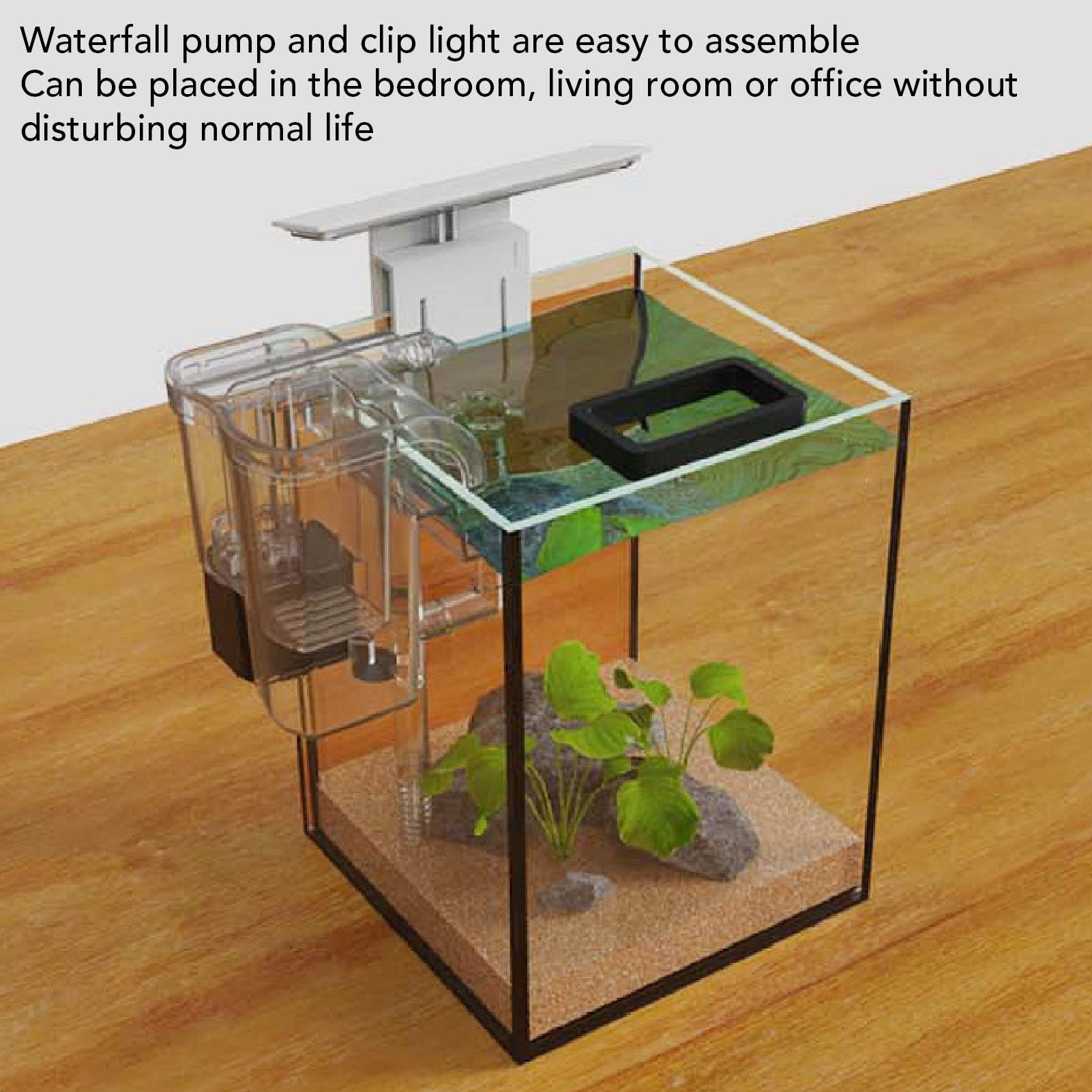 Piccolo Acquario da Tavolo, Kit Acquario Trasparente 3 in 1 Serbatoio Moderno e Compatto, Acquario Betta con Filtro e Luce LED per L'arredamento della Stanza (Spina europea 220 V)