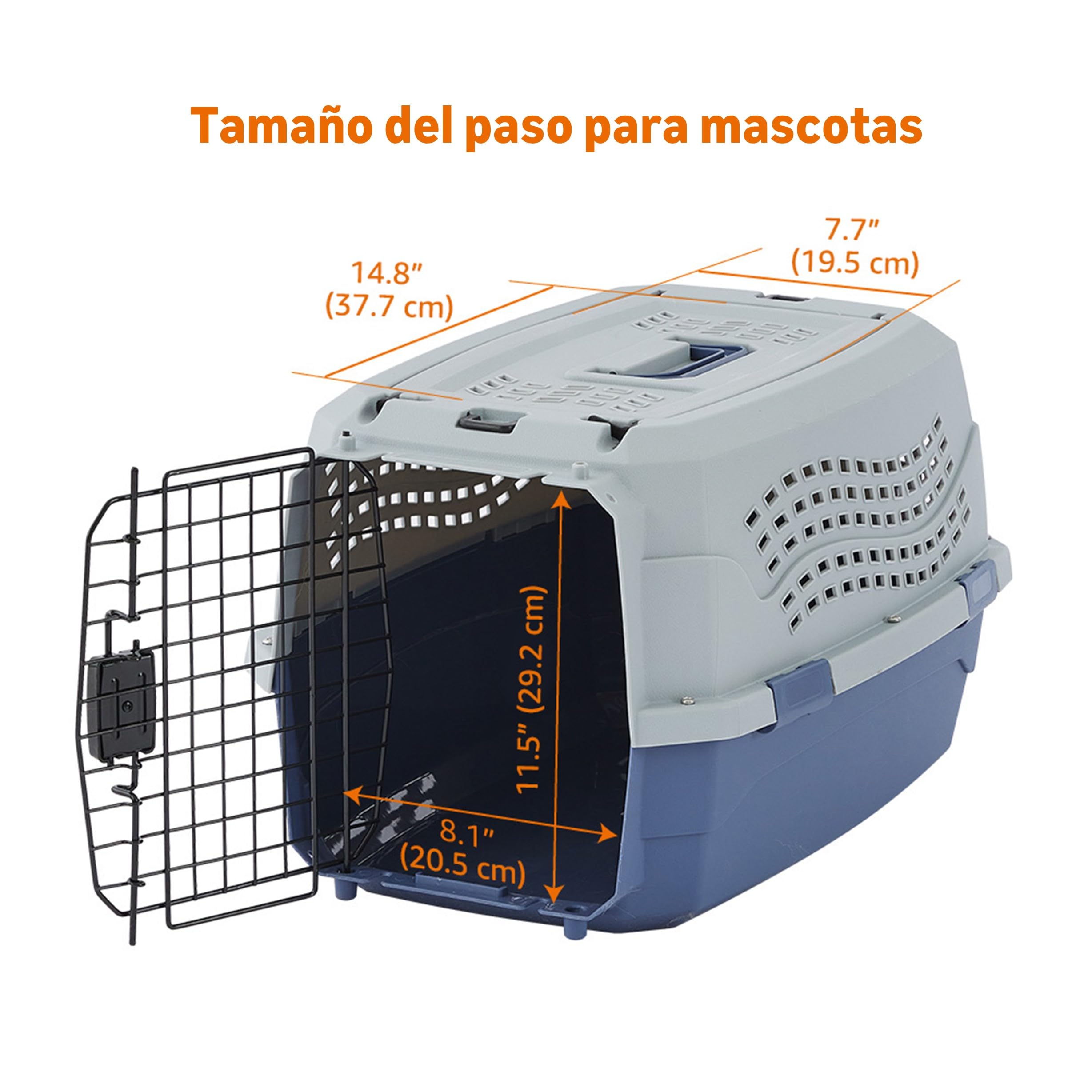 Amazon Basics Caseta para mascotas Perro, Gato de 23 pulgadas (58 cm) con dos puertas de carga superior, Azul