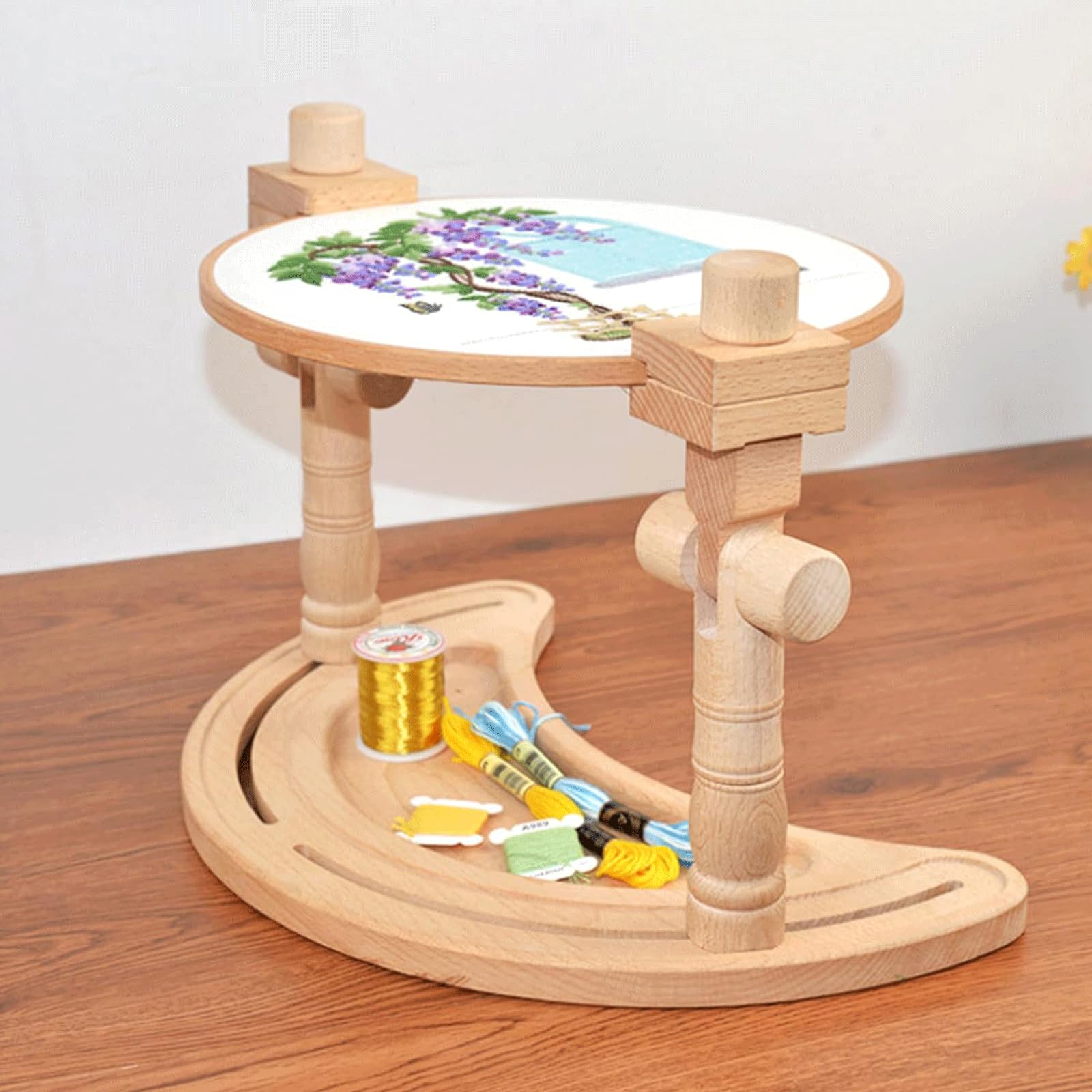 KRILLIQ Soporte de Bordado Soporte de Madera para Punto de Cruz, aro de Bordado Redondo, Marco de Bordado de Escritorio, Soporte para Bordado y Costura Arte de la Costura