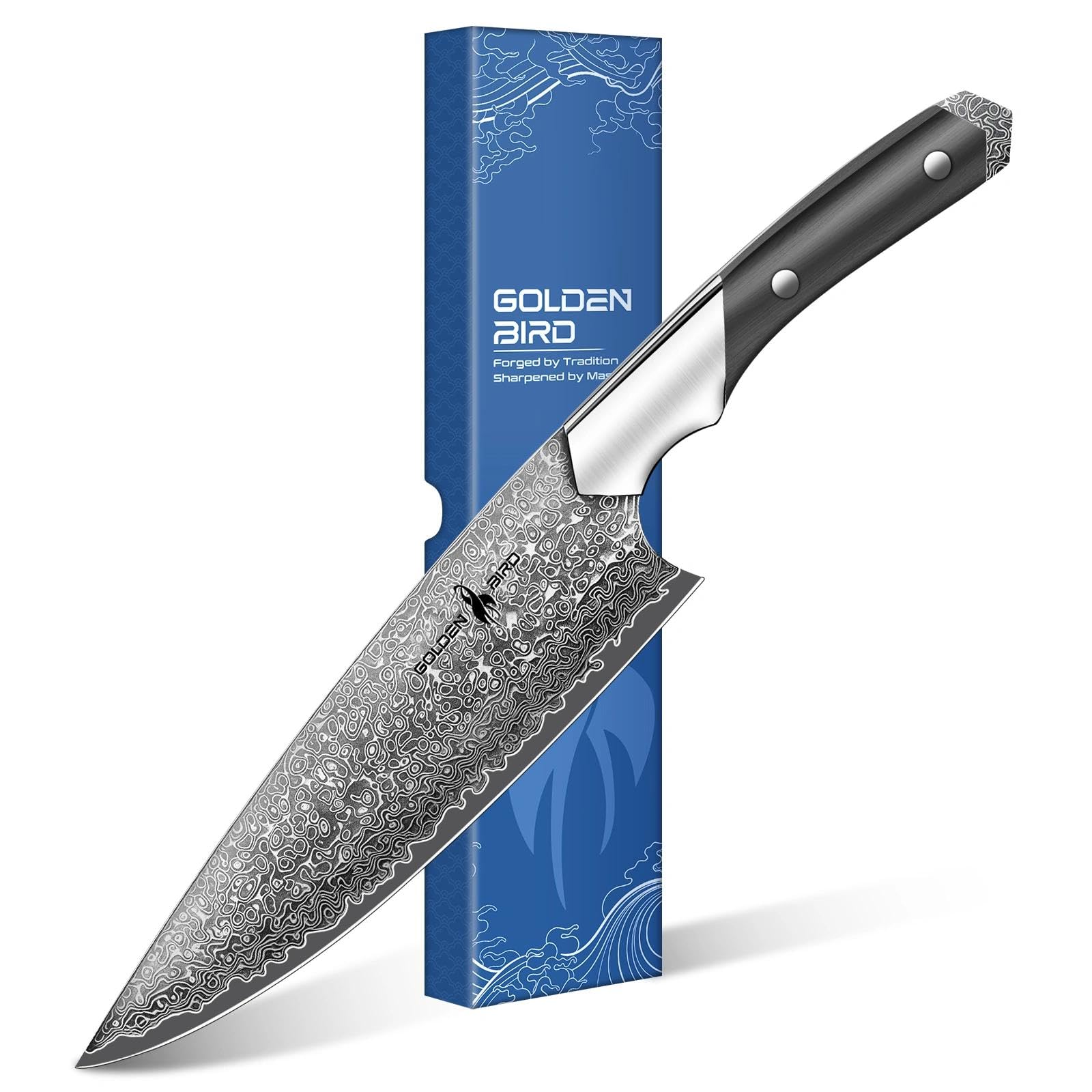 Golden Bird Damastmesser Kochmesser 20cm Professionelles Küchenmesser Hergestellt aus 67-lagigem japanischem Damaststahl, Kohlenstoff-Superstahl Fleischmesser für Küche - Schwan-Serie