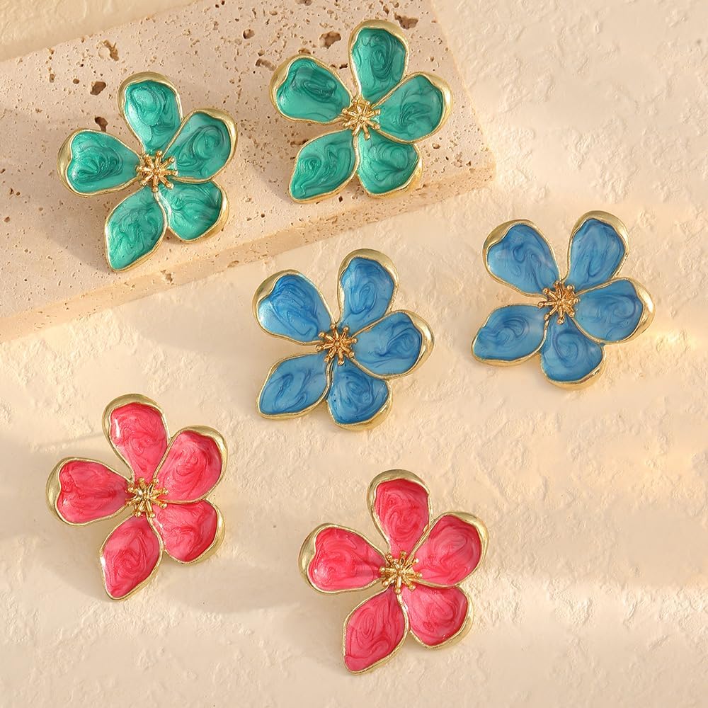 Flower Earrings for Women Large Statement Earrings for Women Gold Big Floral Earring Unique White Green Blue Pink Flower Stud Earring Fancy Trendy Jewelry - Image 8